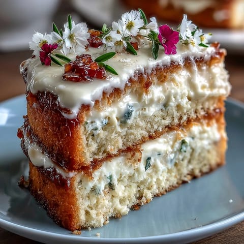 Elegant naked cake with lemon curd and edible spring flowers, perfect for celebrations.