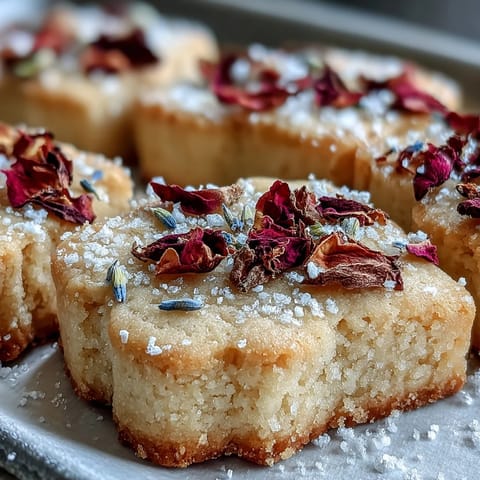 A box of buttery shortbread cookies decorated with edible flowers, perfect for a Mothers Day gift.