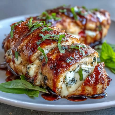 Baked Caprese Stuffed Chicken Breast featuring ripe tomatoes and basil, drizzled with balsamic glaze for a vibrant, healthy summer meal.  