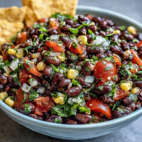 Zesty cowboy caviar dip featuring black beans, sweet corn, and fresh pico de gallo—ideal for summer parties.