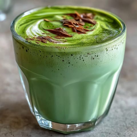 Vibrant matcha oat milk latte, naturally green and frothy, perfect for a morning boost.