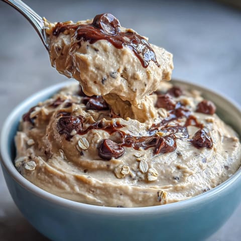 Creamy Fiber-Packed Chickpea Cookie Dough Dip ready to be scooped by apple slices.