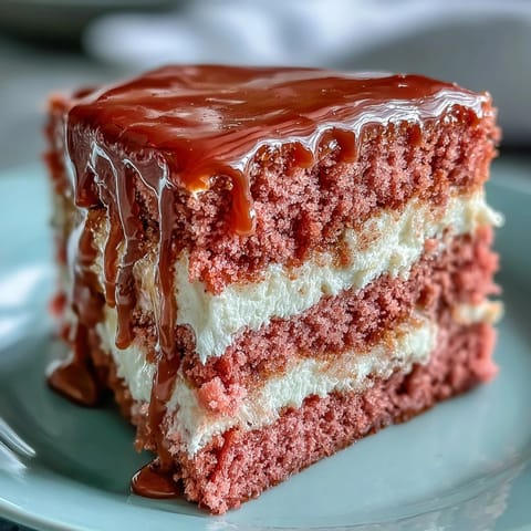Decadent pink velvet cake, drizzled with champagne-inspired gold, perfect for celebrations.