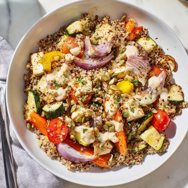 Delicious quinoa and roasted vegetable bowl, perfect for meal prep and plant-based eating.  