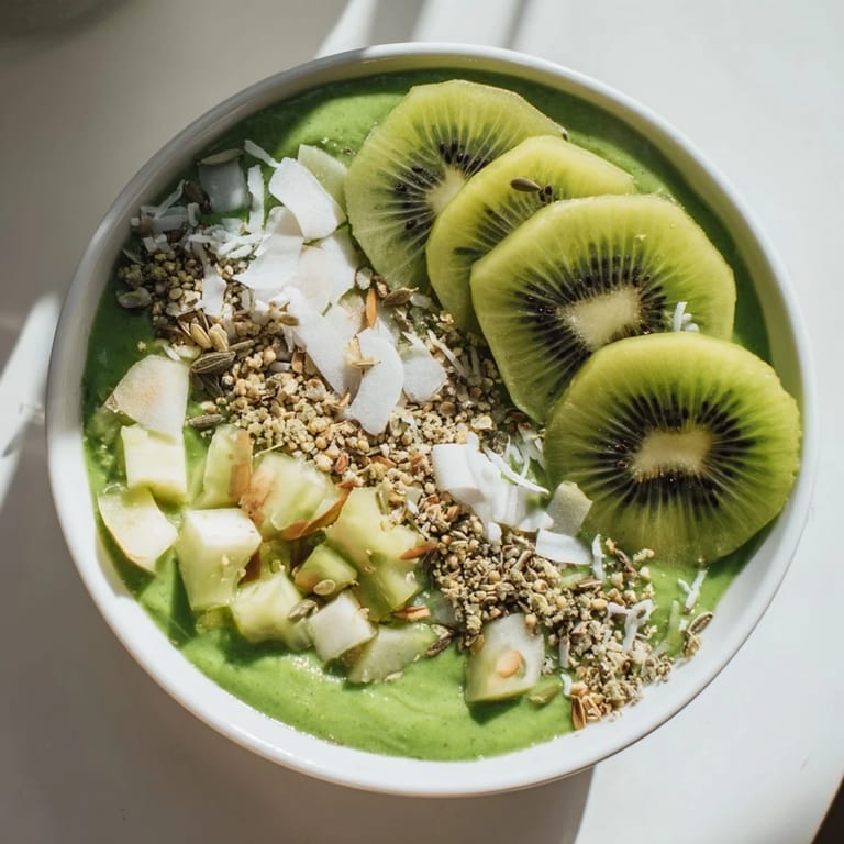 Imagine a beautiful Green Smoothie Bowl, with creamy avocado and kale base offering refreshing, filling breakfast.