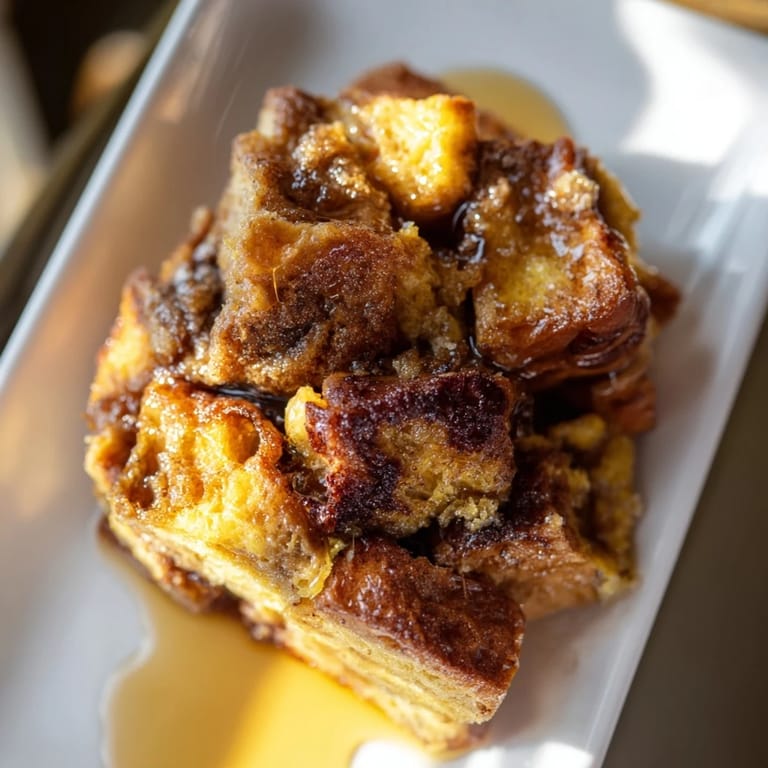 This delicious French Toast Bake shows a creamy, perfectly cooked casserole with a cinnamon-sugar topping.