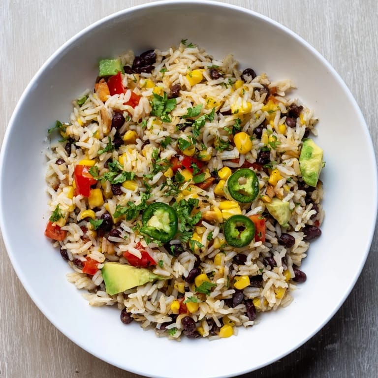 A comforting bowl of flavorful Mexican rice and beans, brimming with vegetables and spices, ready to serve.
