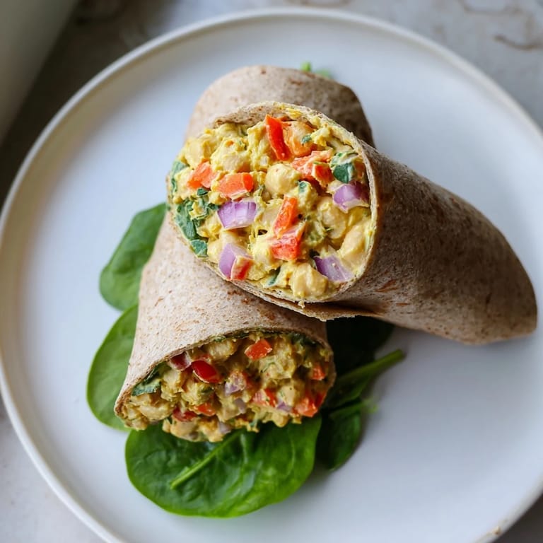 Savory chickpea salad wraps are ready to be served—a wonderful vegan meal prep option for busy weeks.