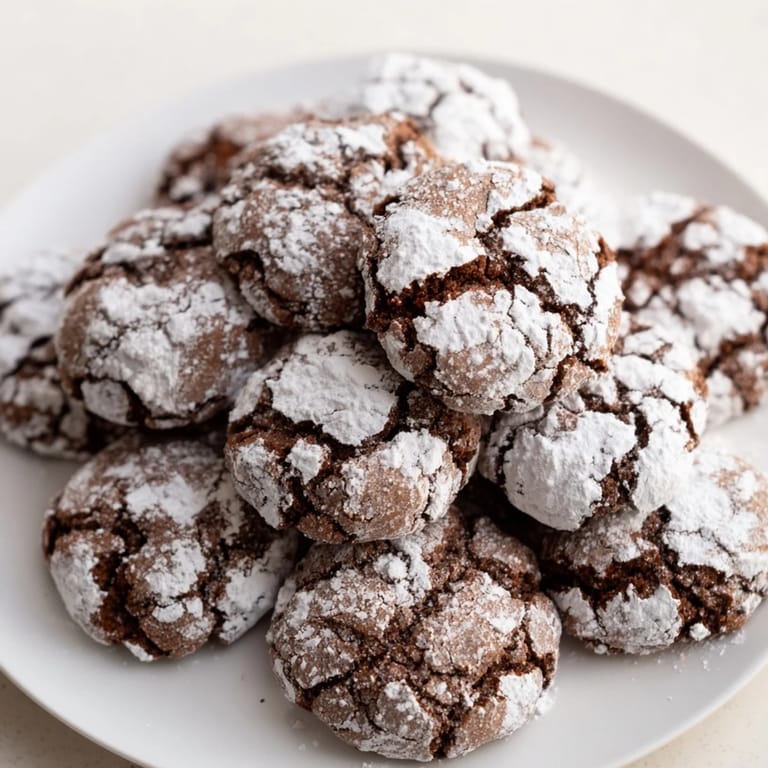 Plated Chocolate Gingerbread Crinkle Cookies offer a delightful blend of spice and chocolate flavors.