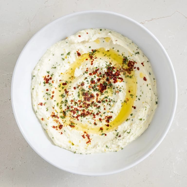 A vibrant close-up of the whipped ricotta dip, featuring drizzles of spicy hot honey.