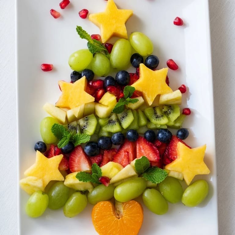 Fresh, vibrant Quick Christmas Tree Fruit Platter arranged with strawberries, kiwi, and juicy grapes for a fun snack.