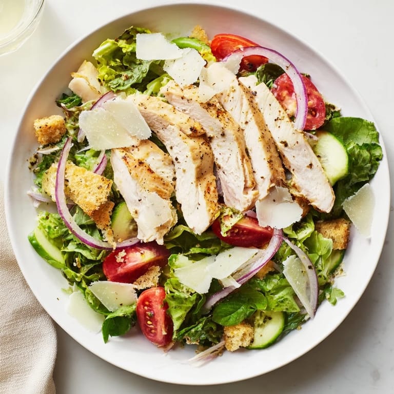 A close-up of Quick Crunchy Lemon Parmesan Chicken Salad, showcasing creamy dressing and crunchy toppings.