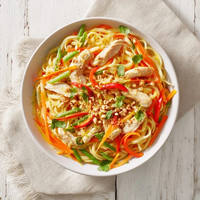 This colorful Lemon-Garlic Chicken Stir Fry features tender chicken and vibrant vegetables coated in a bright sauce.