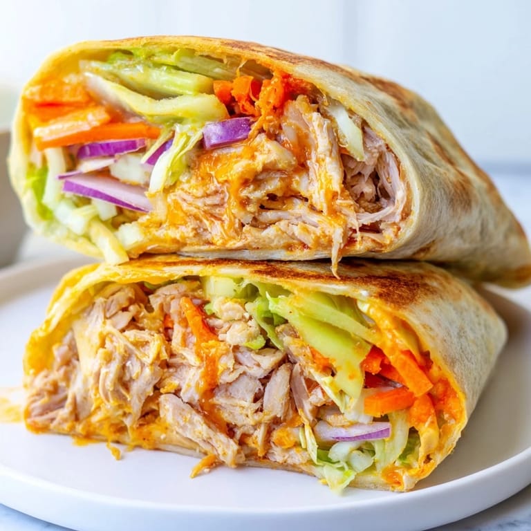 Golden-brown Air Fryer Buffalo Turkey Christmas Wraps reveal a flavorful filling of turkey and veggies.