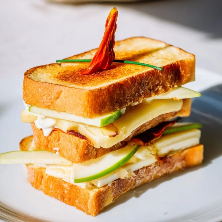 Warm, melty Brie complements tart apple in this festive Christmas Candle Grilled Cheese, drizzled with honey.