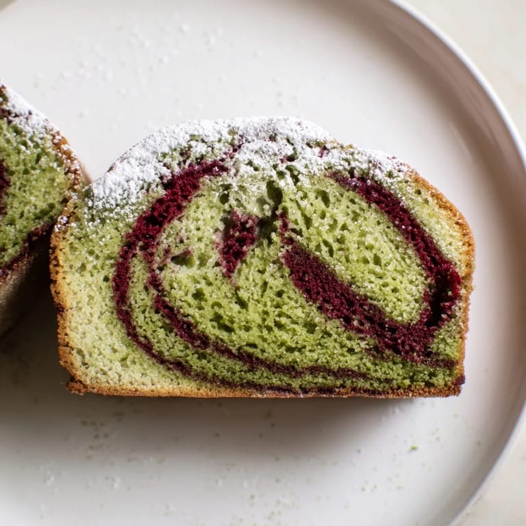 Imagine vibrant matcha marble pound cake, with ruby-red swirls, ready for delightful teatime enjoyment.