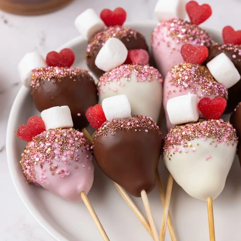 Beautiful shot: Heart-shaped candies and chocolate-covered strawberries adorn the festive Cupid's Arrow Candy Tray.