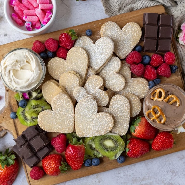 Beautifully arranged Love Letter Dessert Board, perfect for sharing, including colorful macarons and chocolate.