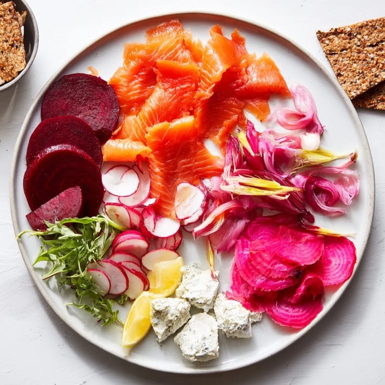 Smoked salmon and festive winter veggies star in this inviting Winter Harvest Smoked Salmon Board for gatherings.