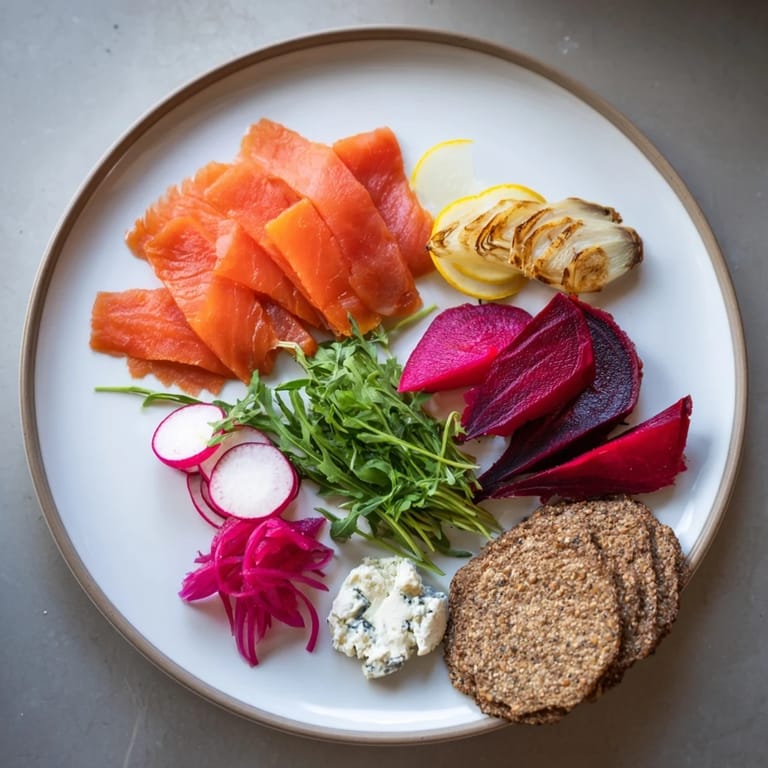 This flavorful Winter Harvest Smoked Salmon Board presents inviting layers of smoked salmon and delightful toppings, ready to enjoy.