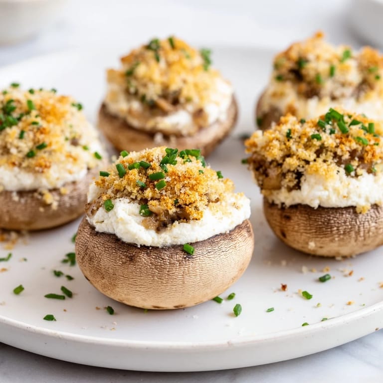 Savory Stuffed Mushroom Caps: a beautifully arranged ring of tender mushrooms, perfect for entertaining.