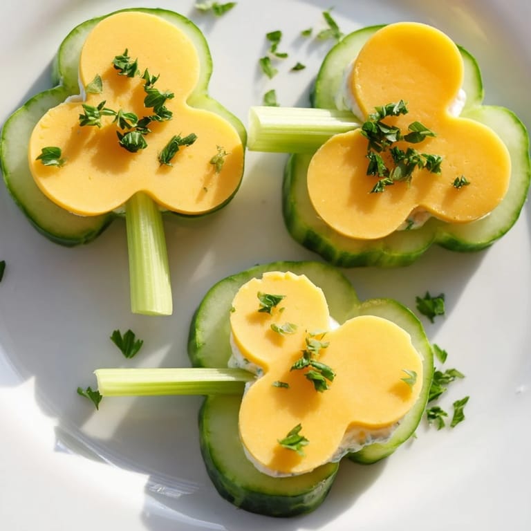A cheerful Lucky Four-Leaf Clover Snack with cheese and celery, perfect for sharing.