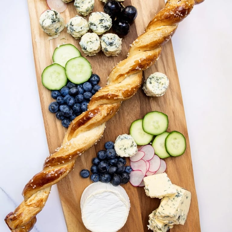 Coastal-inspired Anchor Maritime Board with creamy cheeses, fresh produce, and nautical pretzels.