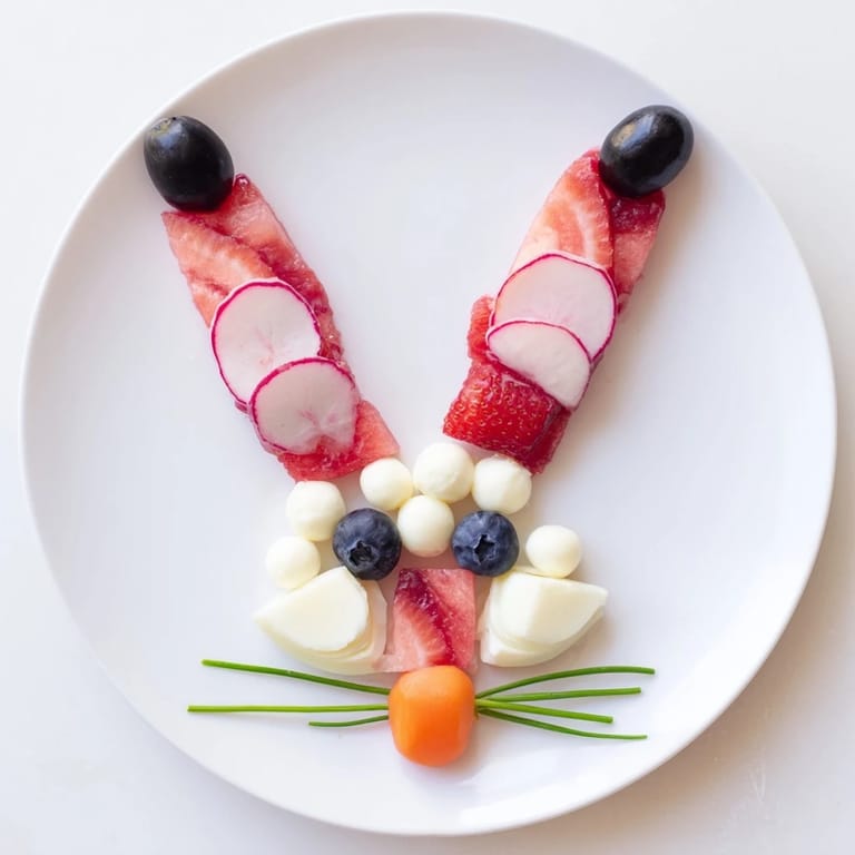 Delicious Bunny Silhouette appetizer, featuring a carrot nose, blueberry eyes, and vibrant fillings.
