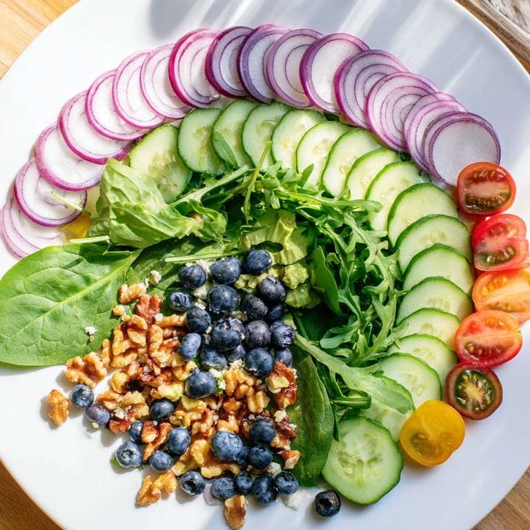Vibrant The Fibonacci Fan Salad with spinach, tomatoes, and creamy avocado, ready to be drizzled with lemon dressing.