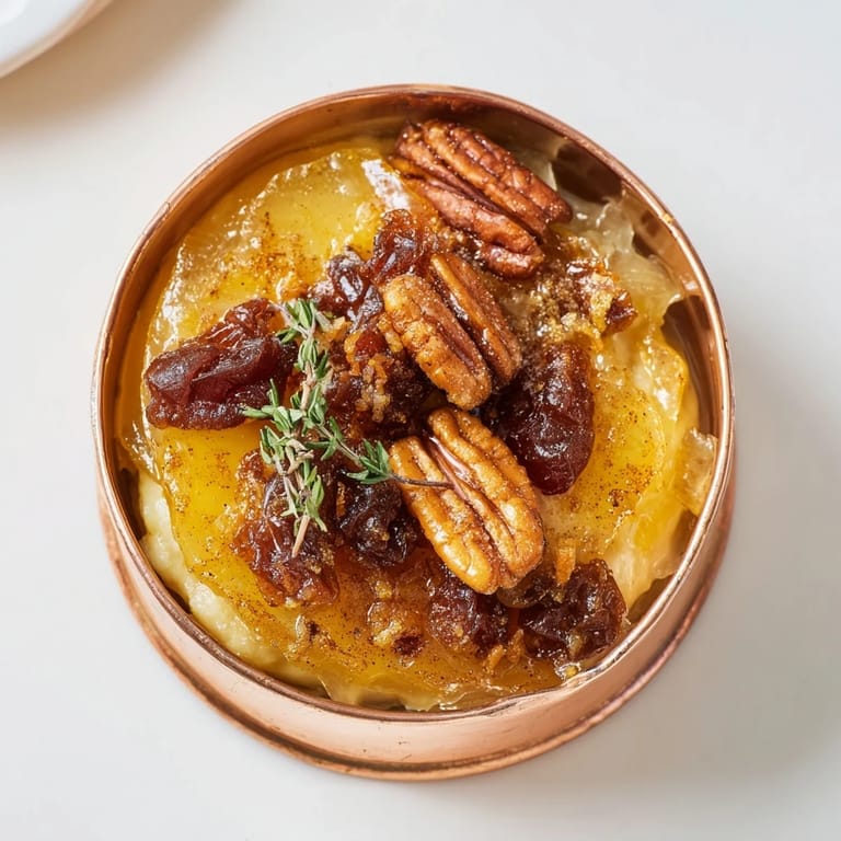 Rustic Copper Kettle appetizer with pecans, dates, and warm onion jam, perfect for entertaining.