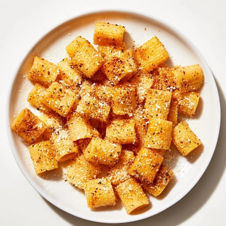 Close-up of crispy Air Fryer Pasta Croutons, tossed with herbs and spices—ideal as flavorful soup toppers.