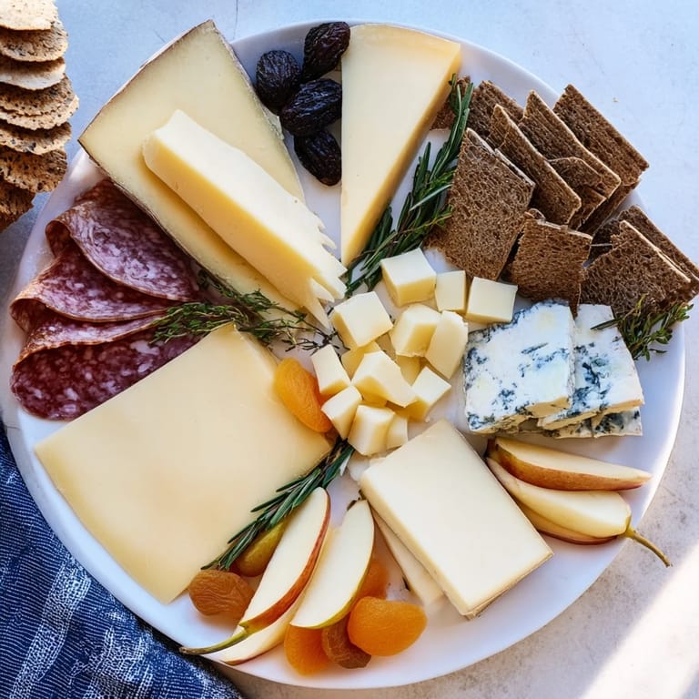 Warm and inviting: a Winter Mountain Cheese Platter with crusty bread, fruit, and charcuterie.
