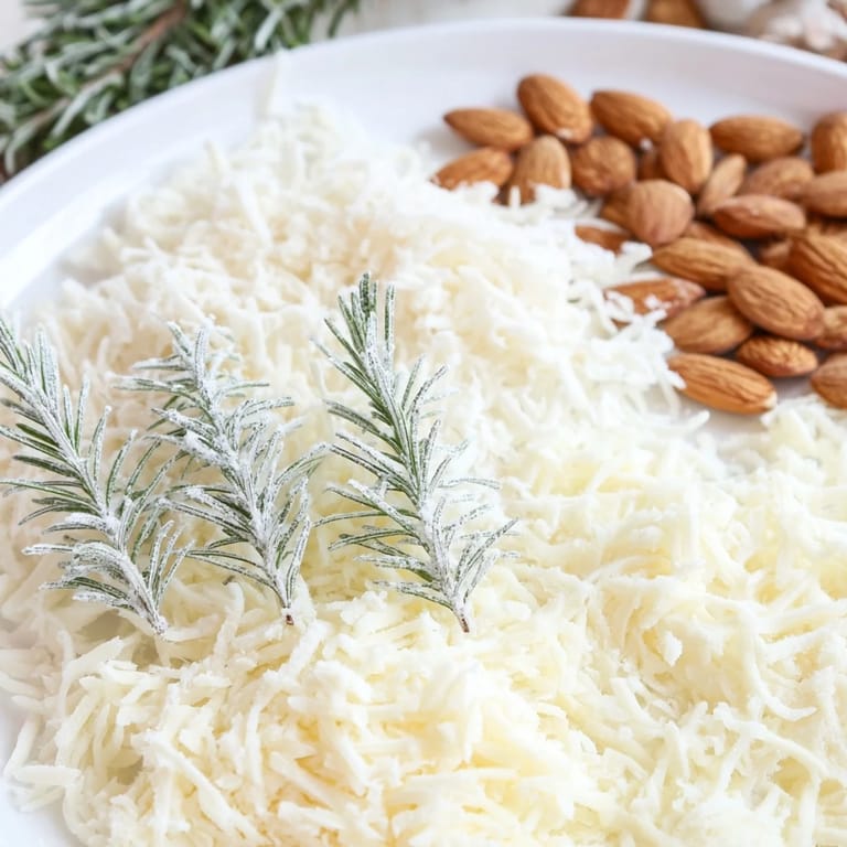 Beautifully arranged "Frosted Pine" appetizer: imagine snowdrift cheddar with candied rosemary sprigs as trees.
