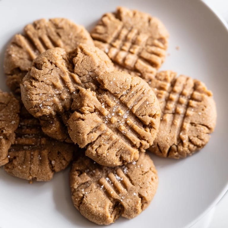 Delicious close-up of the easy-to-make flourless peanut butter cookies, ready to be devoured.