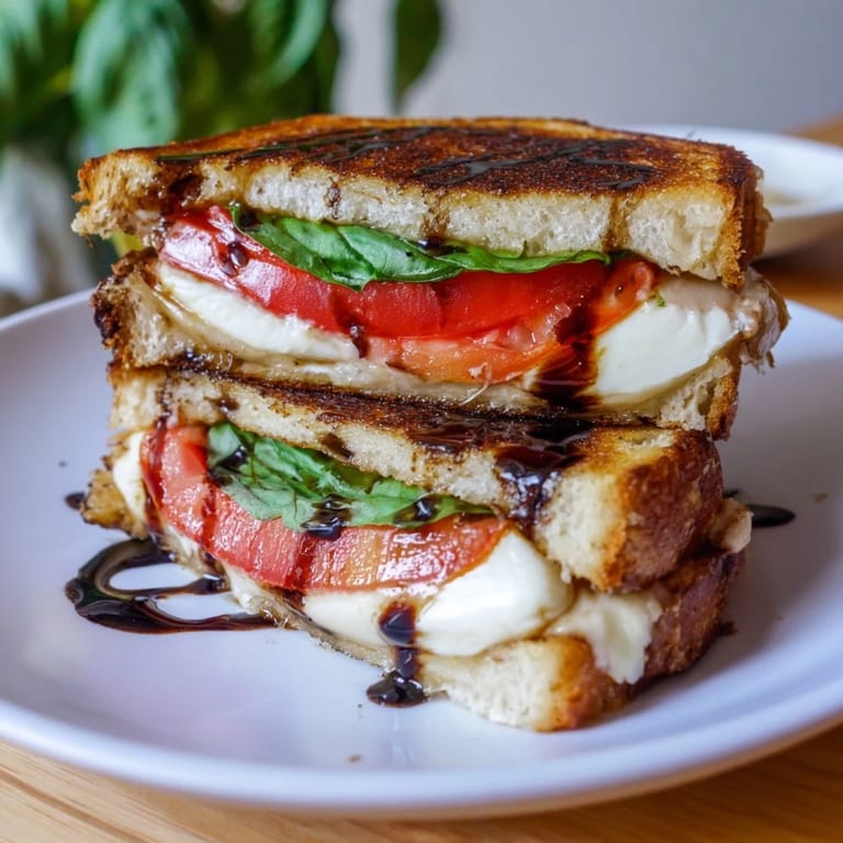 Enjoy the delicious aroma of a warm Caprese Salad Grilled Cheese oozing with melted cheese and fresh basil.