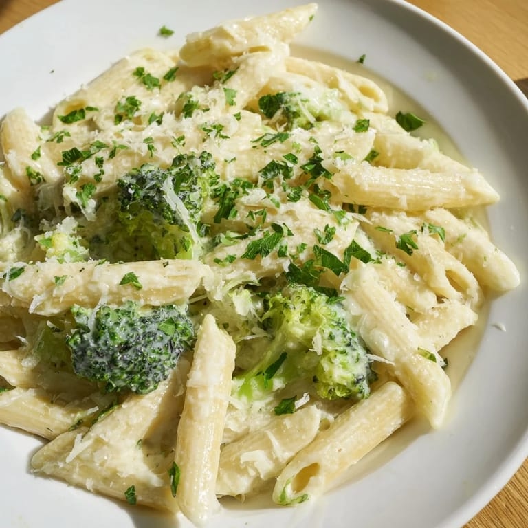 Steaming bowl of cream cheese garlic pasta, illustrating a rich, silky sauce and fresh parsley garnish.