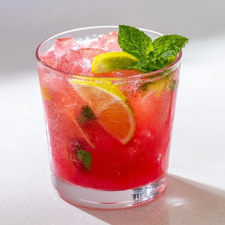 Homemade DIY fruit refresher drinks, showcasing blended fruit purees over ice, a delicious beverage.