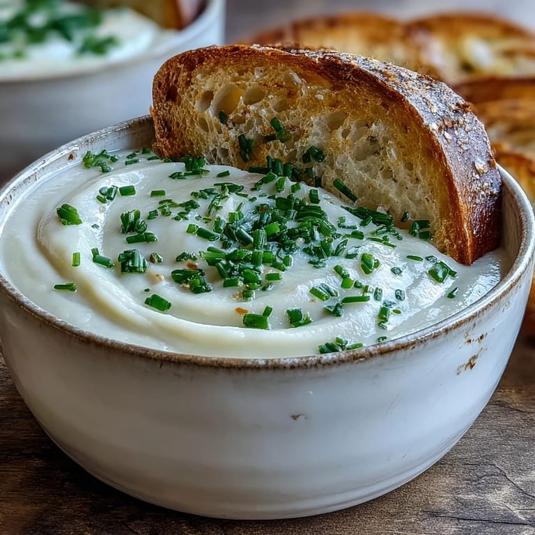 A close-up of blended Potato Leek Soup, showcasing its smooth, velvety texture in a rustic ceramic soup mug.