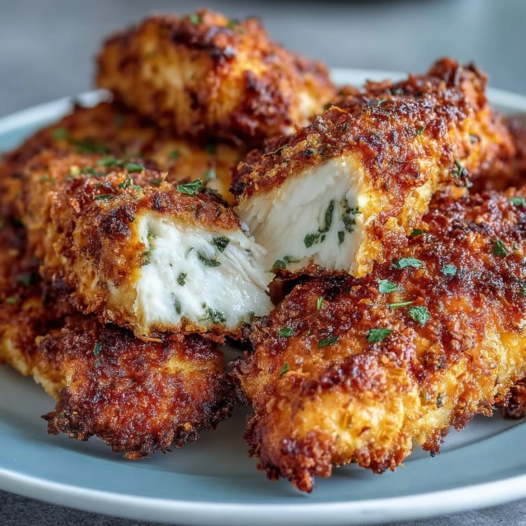 Crispy air-fried chicken fingers with a juicy interior, plated beside a fresh salad for a healthy meal.