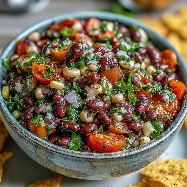 Festive Cowboy Caviar, a loaded bean salad perfect for dipping or topping.