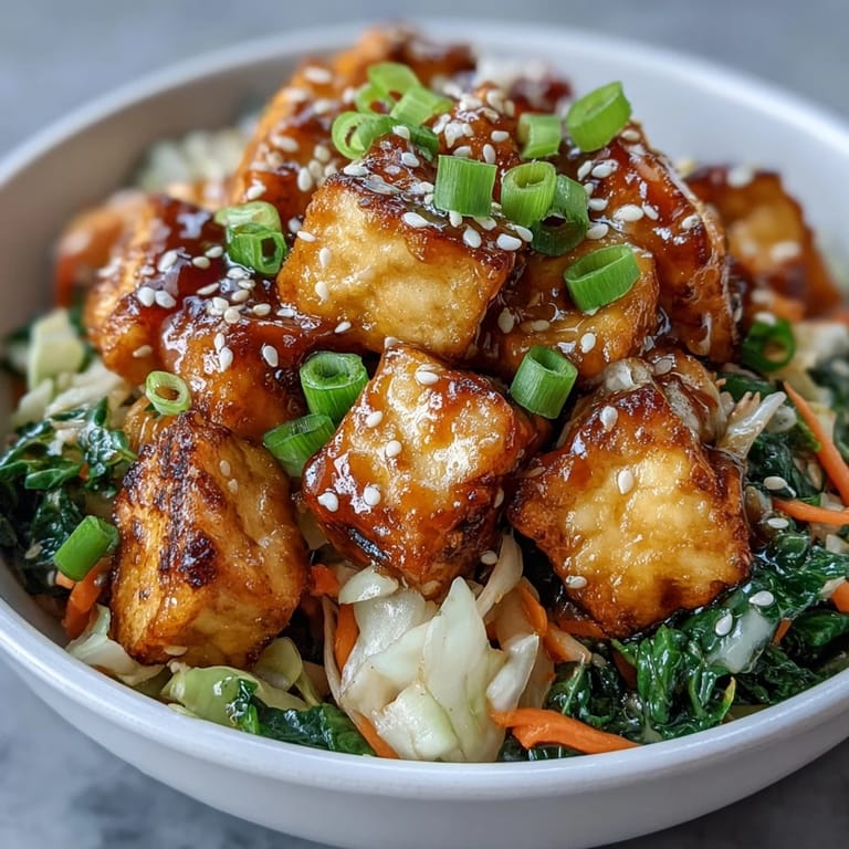 A vibrant vegan Tofu Egg Roll in a Bowl, served steaming hot and garnished with fresh green onions.