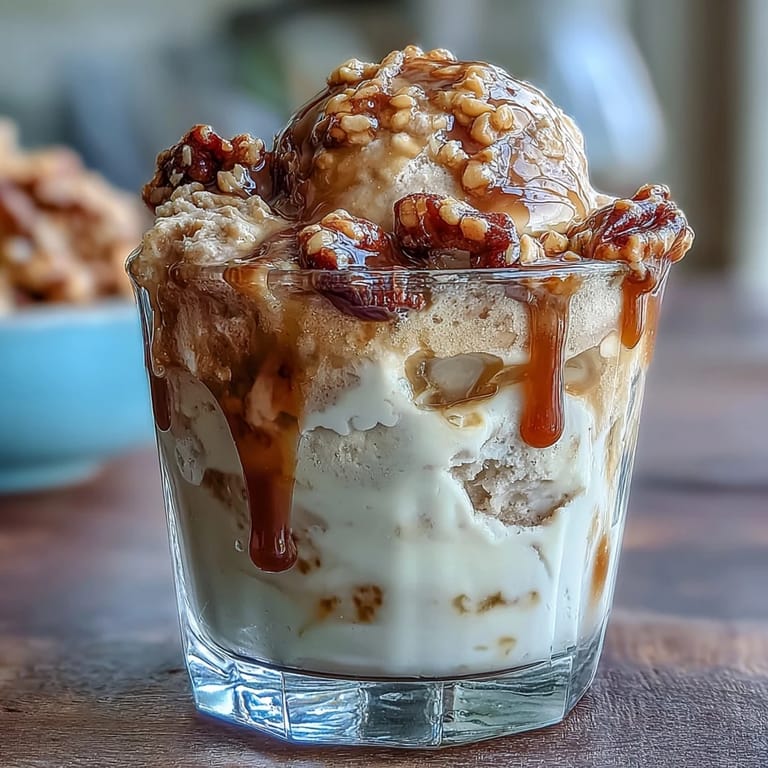 Warm hojicha tea cascades over scoops of vanilla ice cream, creating a dramatic and aromatic Japanese-inspired affogato.