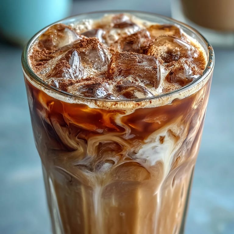 Creamy iced hojicha tea with roasted green tea flavor, milk, and a hint of cinnamon for a refreshing Japanese-inspired drink.