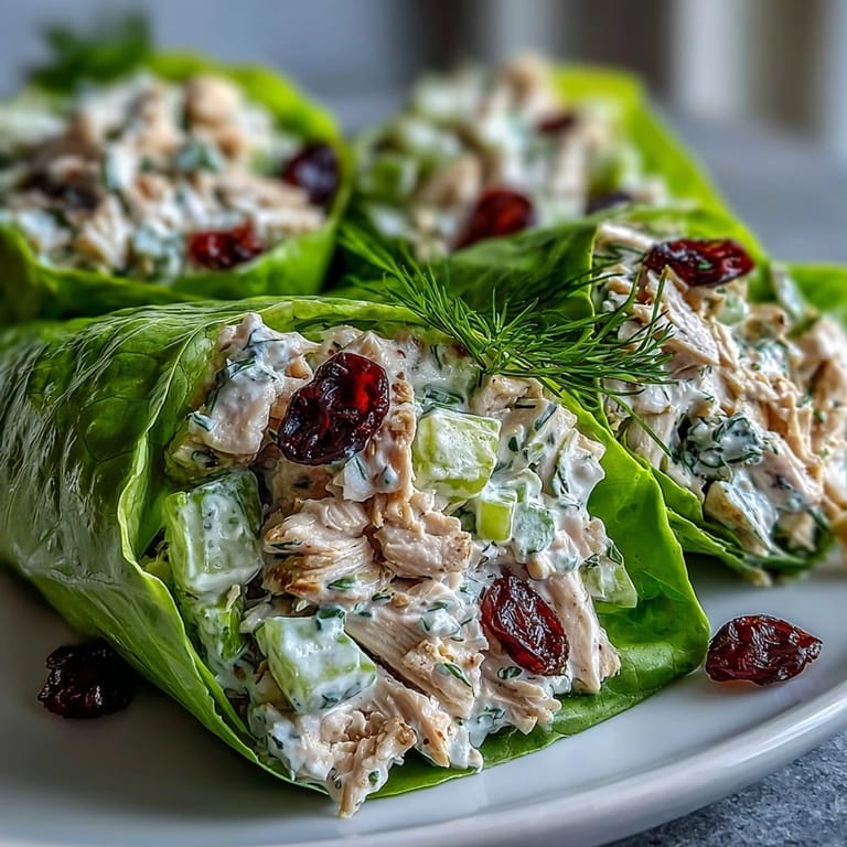 Creamy Greek yogurt chicken salad with crisp lettuce leaves, fresh dill, and diced apples for a light, protein-rich meal.  