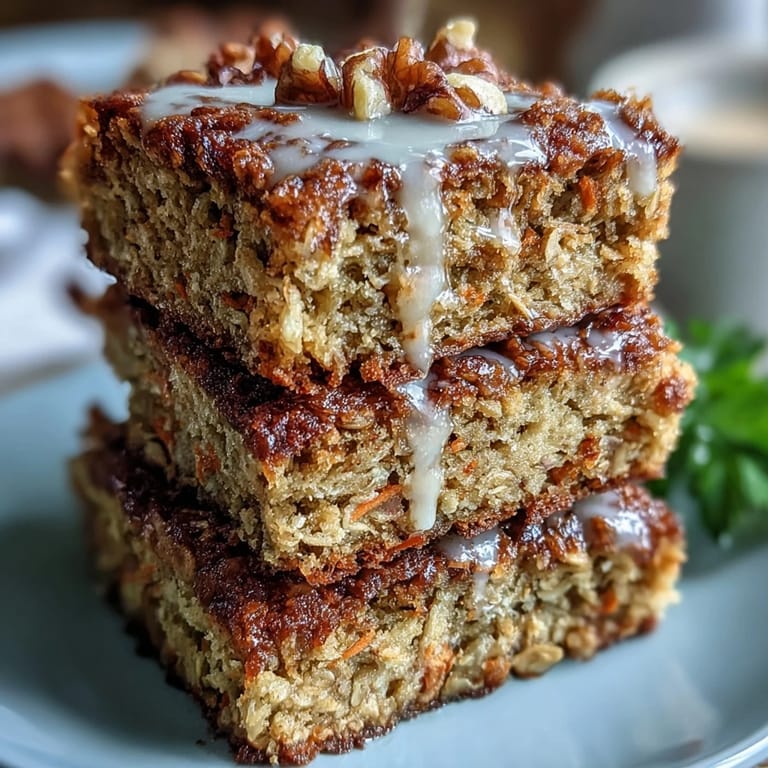 Golden baked oatmeal squares topped with crunchy walnuts and sweet shredded coconut, perfect for breakfast.  