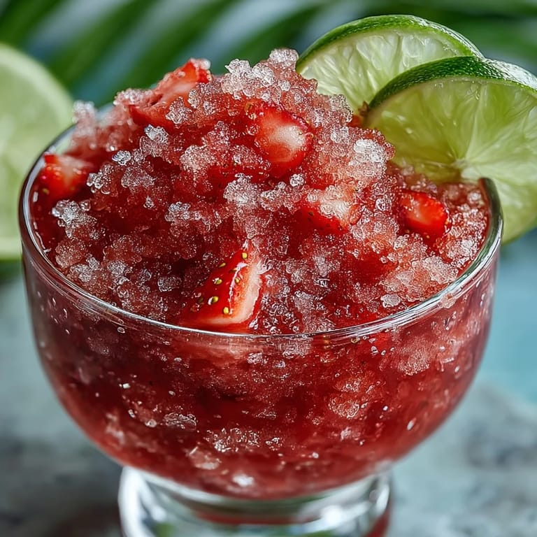 Icy strawberry daiquiri slushies with bright lime flavor, perfect for cooling off on a hot summer day.  