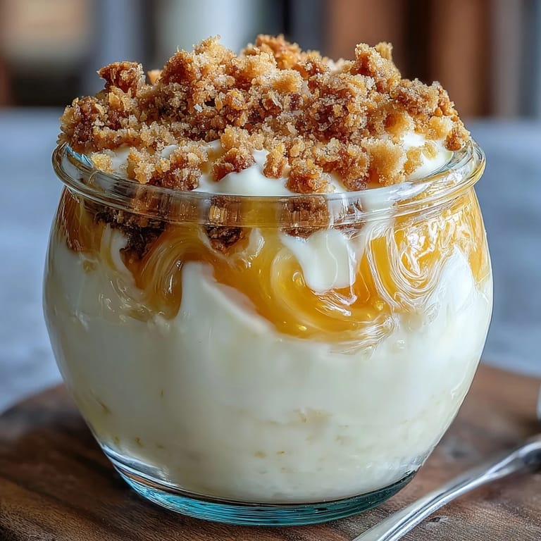 Bright and refreshing lemon parfait with Greek yogurt, zesty lemon curd, and buttery sourdough crumb topping, perfect for a light dessert.