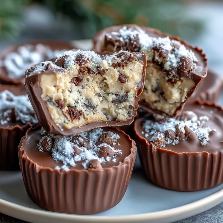 Irresistible peanut butter cups featuring a smooth chocolate shell, gooey cookie dough filling, and a luscious peanut butter middle.