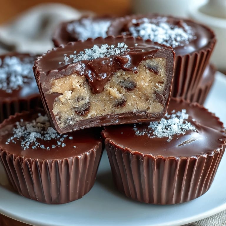 Decadent homemade peanut butter cups with a creamy peanut butter layer and indulgent chocolate chip cookie dough center.