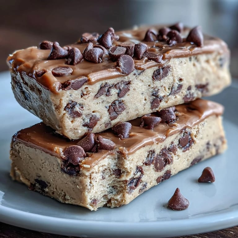 No-bake protein bars that taste like cookie dough, packed with almond flour and chocolate chips for a satisfying treat.